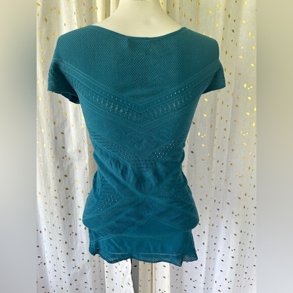 Bebe Women's Y2K Vintage See Through Mesh Netting Lace V Neck Top Size M/L - Picture 3 of 4